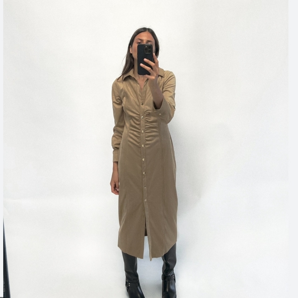 ZARA RUCHED FAUX SUEDE MIDI DRESS SIZE XXL NWT